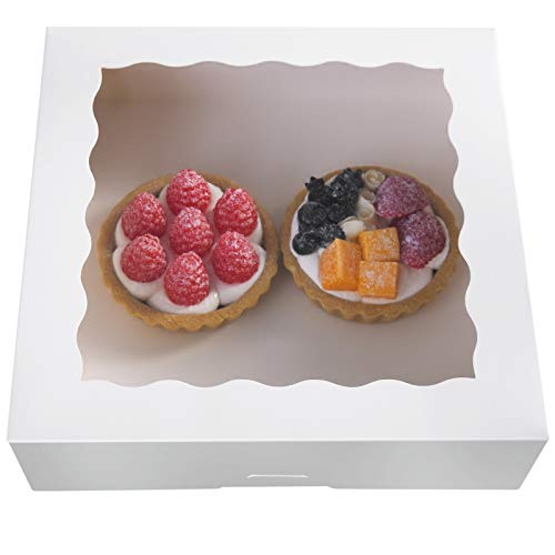ONE MORE 10inch White Natural Kraft Bakery Pie Boxes With PVC Windows,Large Cookie