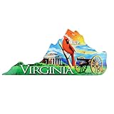 Virginia State Shaped Acrylic Magnet, Colorful Collage Design, Collectible Travel Souvenir, 5 x 2.25 Inches