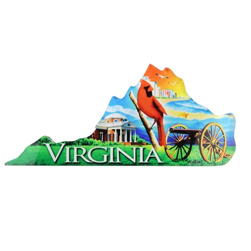Virginia State Shaped Acrylic Magnet, Colorful Collage Design, Collectible Travel Souvenir, 5 x 2.25 Inches