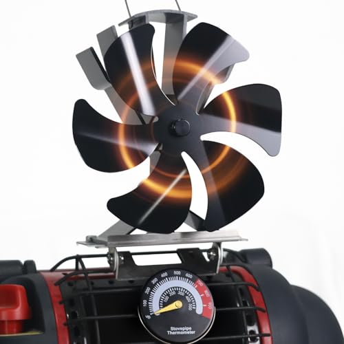 Tomersun Wood Stove Fan Fireplace Fan for Heater 6 Blades Heat Powered Stove Fan for Wood Burning Stove/Log Burner/Fireplace, with Bracket