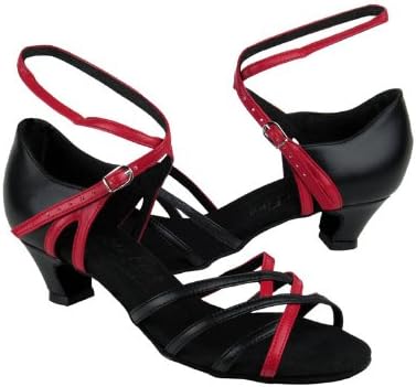 Ladies Women Ballroom Dance Shoes for Latin Salsa Tango Signature S9261 Black Leather & Red Leather Cuban