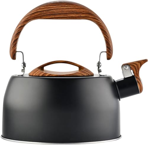 HGRVUTCFI Stovetop Whistling Kettle, High Capacity Thickened Three-Layer Composite Bottom, Suitable for All Hob/Stove Types, Including Induction, Black -2.8L Kettle