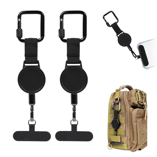 2Pcs Retractable Phone Lanyard Anti Theft Phone Strap Retractable Phone Strap Keychain Steel Line Cellphone Lanyard with Locking Carabiner Metal 360 Tether Tab for Outdoor Hiking Climbing Fishing