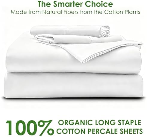 Percale Bedsheet Set [Queen Size, White Color] 100% Egyptian Cotton, 600 Thread Count Long Staple Cotton, 4-Piece 15 inches Deep Pockets, Breathable Soft Matte Percale Weave - Thumbnail 4