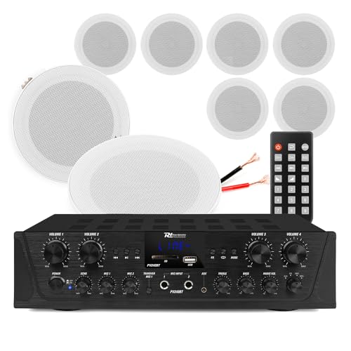 Power Dynamics 4-Zone PD 5-Inch Marine Ceiling Speakers System with PV240BT Amp - Weatherproof Outdoor Ceiling Speakers with Bluetooth, USB/SD Player, FM Tuner | weatherproof ceiling speakers