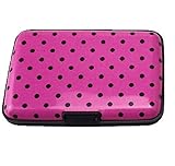 Yueton Aluminum Wallets - Rfid Safe Card Guard Aluminum Compact Card Holder- Prints Available Hot Pink Polka Dots