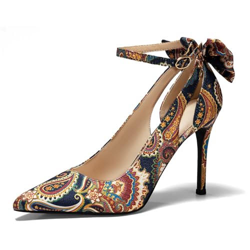 GotSoft Womens Pointed Toe High Heels Ankle Strap Bow Tie Pumps Wedding Party Dress Shoes Multicolour Size 8