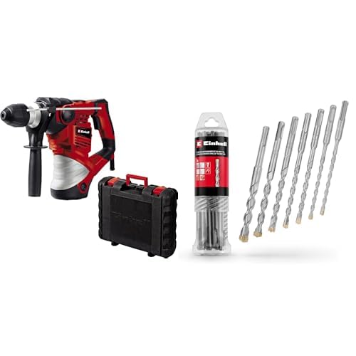Einhell Martillo perforador con cable - TC-RH 1600. 240 V, 1600 W, 4 J, taladrado de impacto/cincelado neumático, portaherramientas SDS-plus. Incluye maletín + Juego de 7 brocas