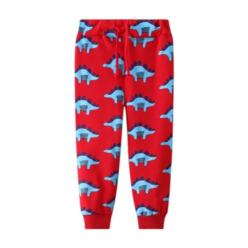 Toddler Boys Girls Cute Cartoon Cute Dinosaur Printed Sports Pants, Pure Cotton Drawstring Casual Pants with Pockets