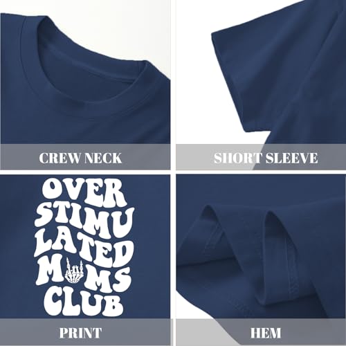 Image of Yuyiify Oversized Tshirts for Women Mama Overstimulated Cool Moms Club Skeleton Shirt Funny Mom Graphic Tees Top