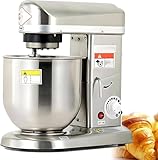 ByBoDi Professionelle Küchenmaschine zum Backen, robuste Profi-Küchenmaschine mit Knethaken, Schneebesen und Rührbesen, 3-stufige Edelstahl-Küchenmaschine, für Pizzateig, Brot, Kuchen Silver-7L