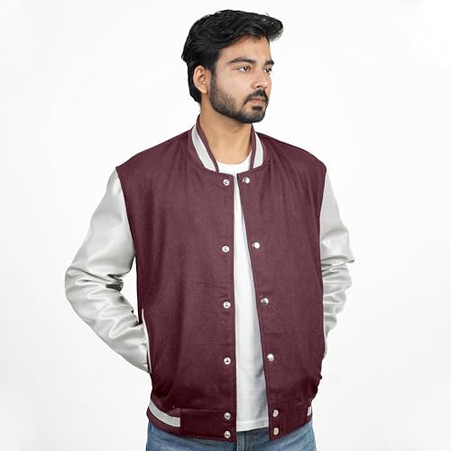 Image of Men's Fashion Varsity Jacket Causal Slim Fit Wool Letterman Baseball Bomber Jackets