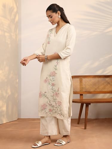 Image of Libas Embroidered Cotton Blend Straight Kurta Set for Women | ethnic wear | bridal suit | wedding dress | occasion wear