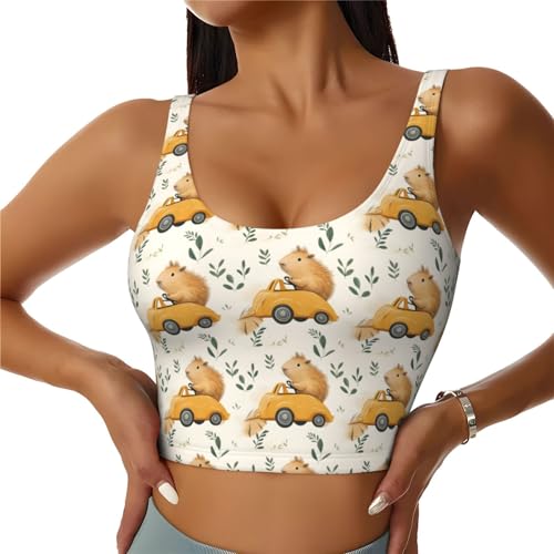 VOSERY Sujetadores deportivos para mujer, de alto soporte, con bonito estampado de coche de Guinea, atlético, correr, entrenamiento, camiseta sin mangas, Negro, XXL