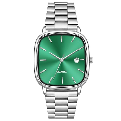 Image of Acnos Luxury Square Dial Quartz Watch for Men & Women - Stainless Steel Bracelet, Minimalist Analog Wristwatch with Date Window Pack of 1