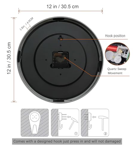 Modern Silent Non Ticking Wall Clock Battery Operated for Kitchen,12in - Image 4