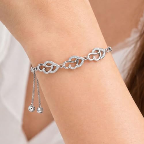 Image of Nilu's Collection Silver & Rose Gold With American Diamond Heart Link Adjustable Bracelet For Women