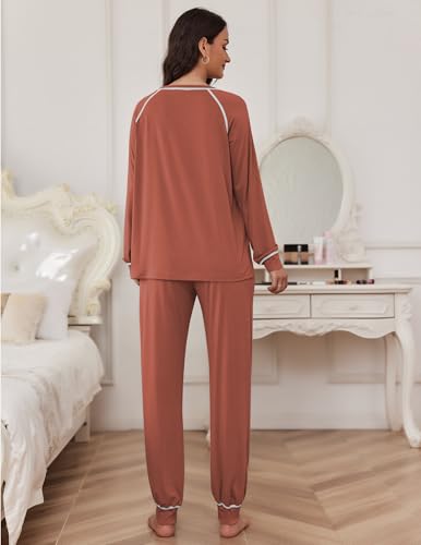 Image of Ekouaer Pajamas Set for Women Soft Comfy Pjs Sets Long Sleeve Sleepwear Loungewear S-XXL