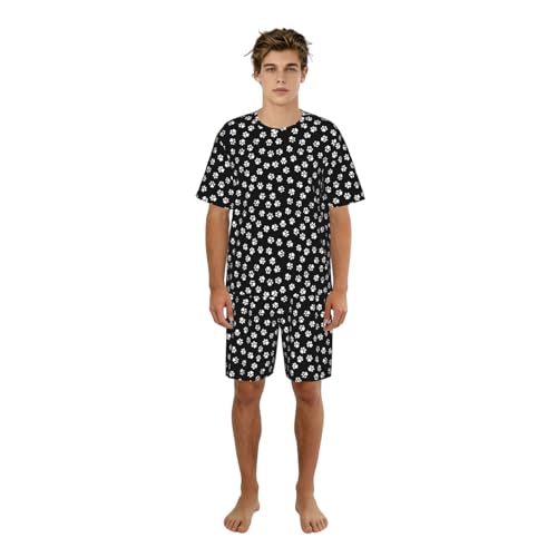 Pijama suave de dos piezas para hombre con estampado divertido de huellas