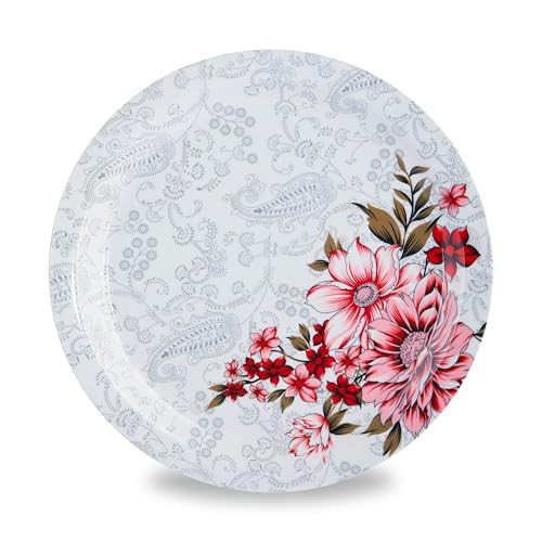 Image of Melamine Quarter Plates | Round Half Plate Serving Set| Break Resistant | Plates for Snacks, Lunch, Dinner | Plates for Home, Office, Restaurant | Set of 6 | 7 Inch's (Red Flower)