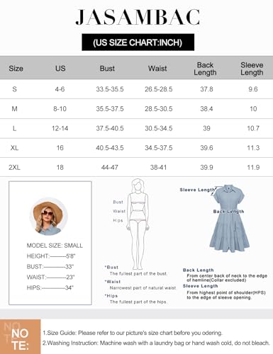 JASAMBAC Women's Button Down Shirt Dress 2025 Casual Work Summer Collared V Neck Elastic Waist Flowy Pocket Beach Sundress - Image 7