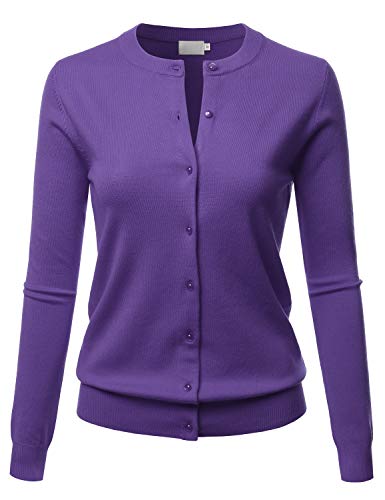 Image of LALABEE Women's Crew Neck Gem Button Long Sleeve Soft Knit Cardigan Sweater