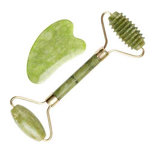 PIXNOR Rolo de jade para rosto, rolo de beleza facial de pedra, massageador reutilizável, raspador f