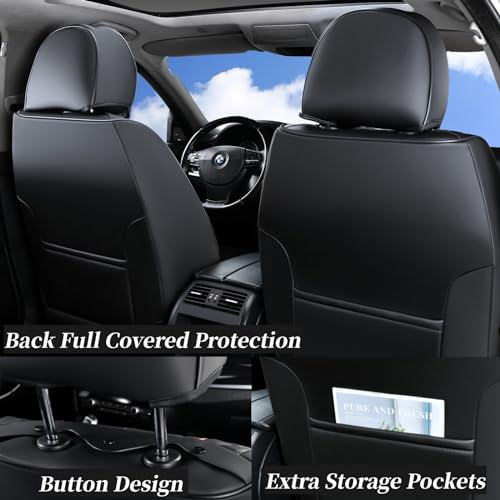 Image of Coverado Car Seat Covers Full Set, Front Seat Cover and Back Seat Covers for Cars, Faux Leather Waterproof Seat Covers, Car Seat Protectors, Automotive Seat Covers Universal for Most Vehicles Black
