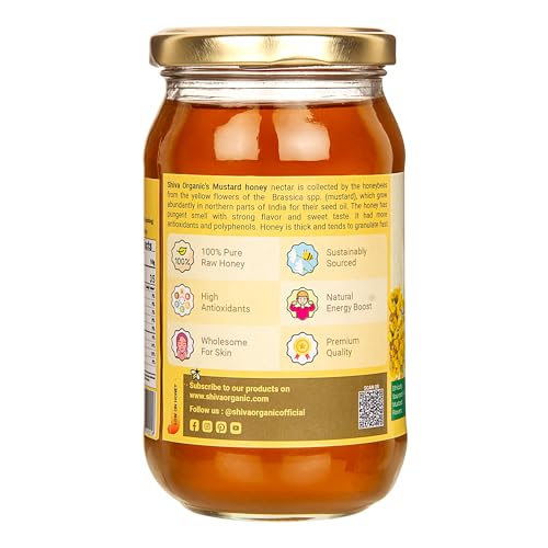 Image of Shiva Organic Raw Mustard Honey 500g | 100% Pure NMR Tested | Raw and Unprocessed