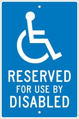 NMC TM91H Handicap Parking Sign, Legend "Reserved for USE by Disabled" with Handicapped Symbol, 12" Length x 18" Height, Aluminum 0.063, White on Blue