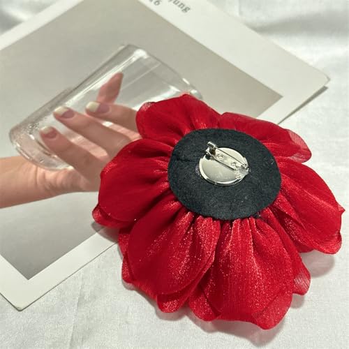 Image of Flash Camellia Flower Brooch Pin for Women Men Elegant Texture Fabric Dahlia Rose Floral Brooches Lapel Pins Dainty Wedding Holiday Party Costume Dress Accessories Jewelry