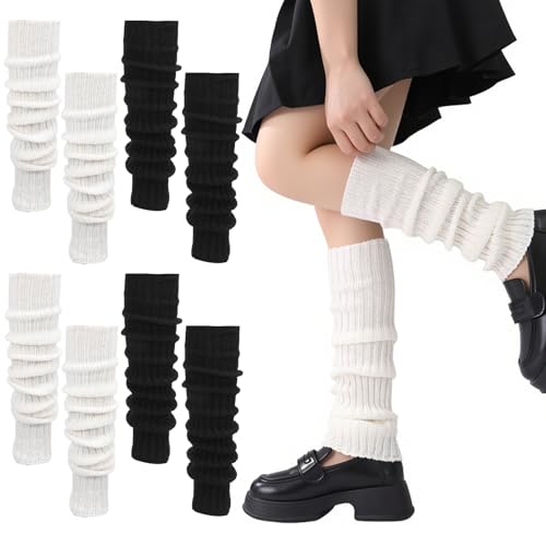 Jspupifip Ballet Leg Warmers for Women 4 Pairs, Y2K Leg Warmers Ribbed Knitted Kawaii Preppy Legwarmer Socks for Yoga Party Sports Fashion Accessories