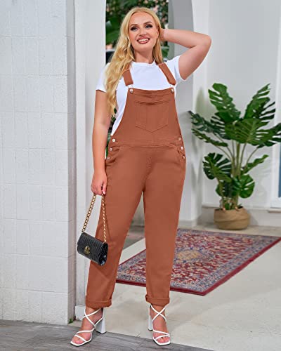 Vetinee Women's Brick Red Adjustable Straps Pockets Boyfriend Denim Bib Overalls Jeans Pants Large #TOP4