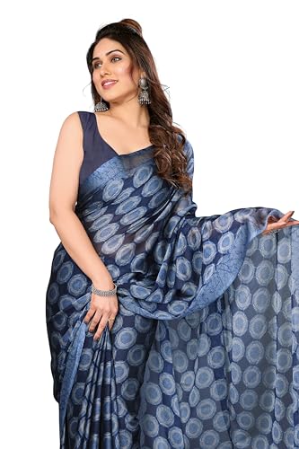 Image of MIRCHI FASHION Women Saree Chiffon Flower Print | Breathable Lightweight Sari for Office and Daily Use with Unstitched Blouse Piece (Available in 30 Styles)