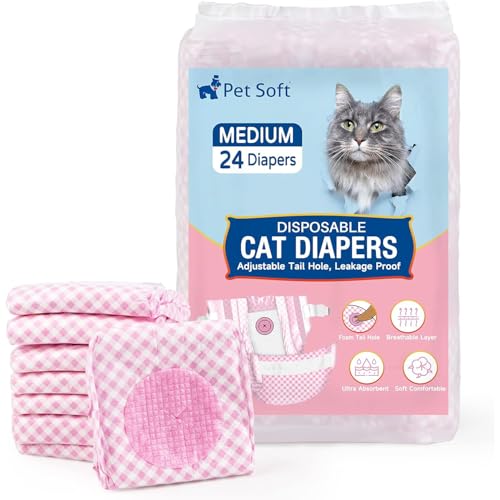 Image of Pet Soft Disposable Cat Diapers for Female & Male Cats, Puppy Doggie Diapers for Female Dogs with Adjustable Foam Tail Hole, 24pcs Medium