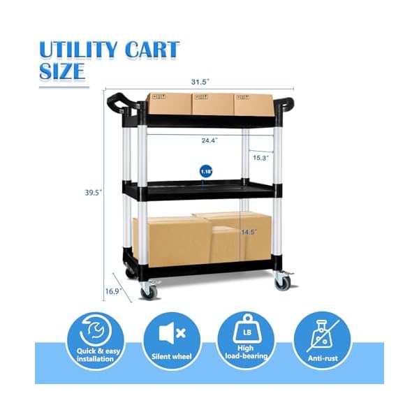 3-Tier-Rolling-Cart-with-Lockable-Wheels-Heavy-Duty-510-lbs-Capacity-169-D-x-315-W-x-395-H 3-Tier-Rolling-Cart-with-Lockable-Wheels-Heavy-Duty-510-lbs-Capacity-169-D-x-315-W-x-395-H