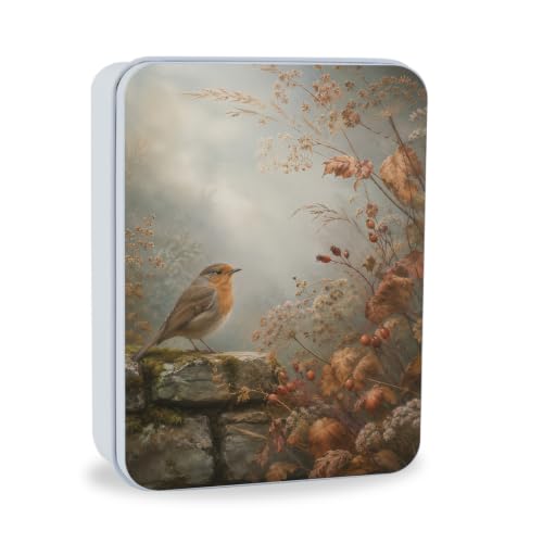 Image of Decorative Metal Tin Box with Lid,Vintage Bird Botanical Organizer