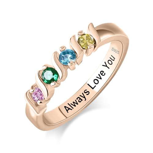 S925 Sterling Silver Personalized Mother Ring with 2-6 Birthstones & Name Engraving Custom Promise Rings for Women Birthstone Ring for Mom Grandma Wife Mother's Day Rings Gift3