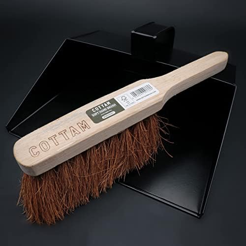 COTTAM Heavy Duty Metal Dustpan (Black) With Handle & Soft Hand Brush | Hooded Dust Pan / Dust Collector With Soft Hand Brush For Cleaning Home, Log Burner, Stove, Workshop & Garden