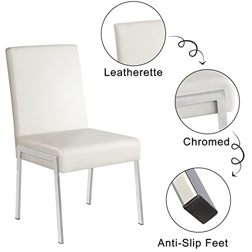 Kithkasa Modern Faux Leather Dining Chairs Set Of 4, Armless White Accent Chairs With Chromed Metal Legs For Kitchen Dining Room #TOP3