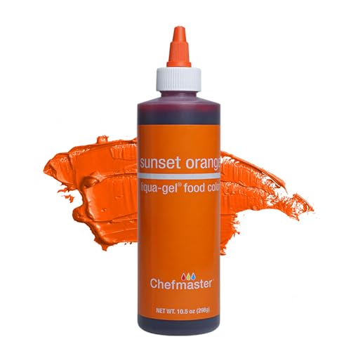 Chefmaster Sunset Orange Liqua-Gel® Food Coloring | Vibrant Color | Professional-Grade Dye for Icing, Frosting, Fondant | Baking &amp; Decorating | Fade-Resistant | Easy-to-Use | Made in USA | 10.5 oz