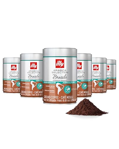 Image of illy Ground Drip Coffee, Brasile Medium Roast, 8.8oz, 6 Pack | Regenerative Agriculture, 100% Arabica, Premium Italian Coffee, Ideal for Espresso, Drip, Moka and French Press
