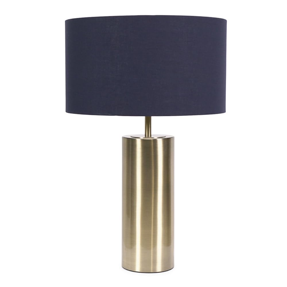 ValueLights | Antique Brass Single Stem Touch Dimmer Light Table Lamp with Navy Blue Drum Shade | Home Décor, Bedside & Desk Lamp | Includes Bulb