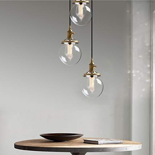 Image of Phansthy 3-Light Cluster Pendant Light, Antique Brass Chandelier with 5.9 inch Globe Glass Shade, Foyer Chandeliers Entryway High Ceiling Staircase Lights (Antique)