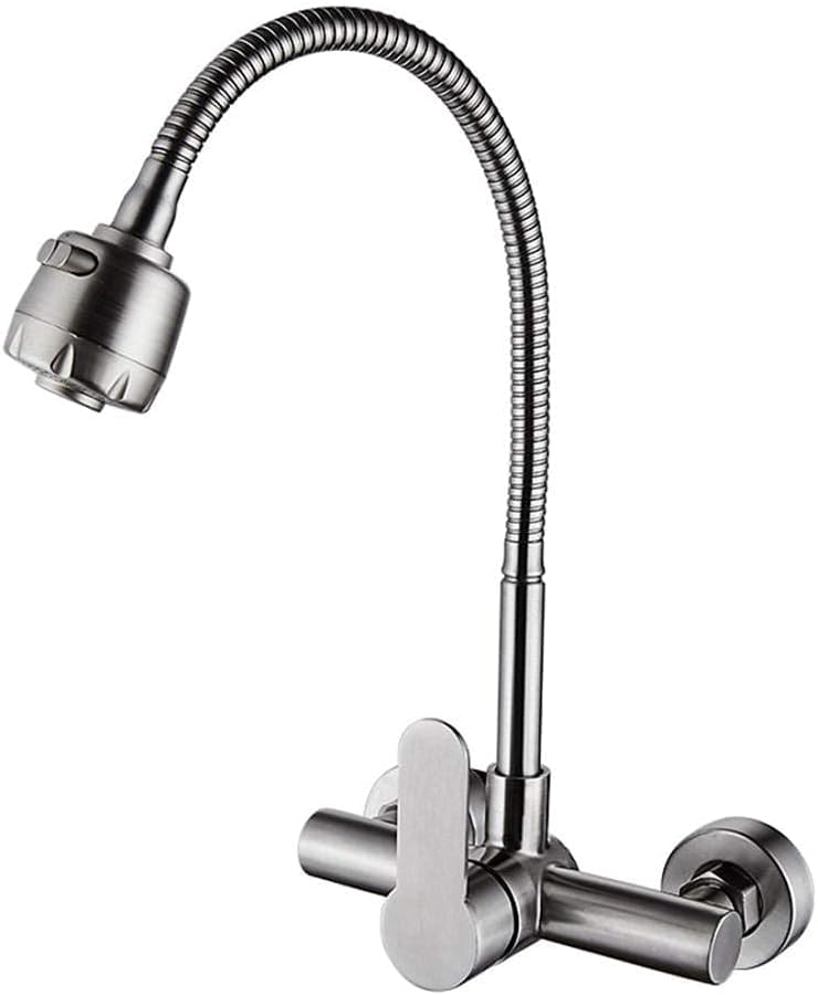 Robinet mural pour évier de cuisine et bac à lessive en acier inoxydable pivotant