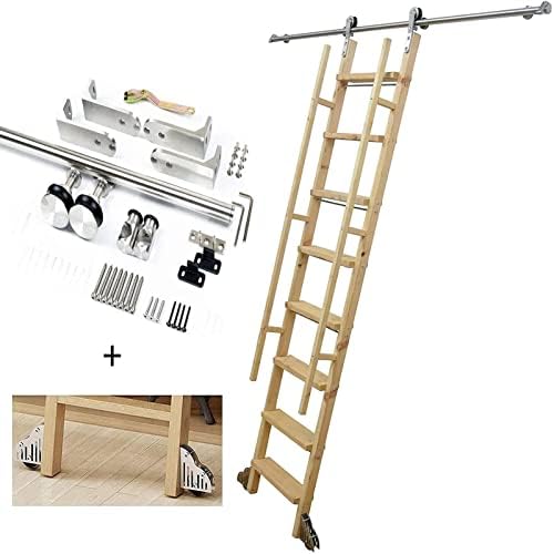 Heavy Duty Rolling Library Ladder Hardware Kit - Adjustable Sliding Track (100-800cm) for Mobile Ladder, Durable Carbon Steel Rails, 26.2 ft Round Tube Design, Easy Installation