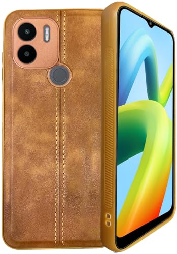 Image of A rtistque Premium Thread Leather Back Cover Case for Mi Redmi A2 / A1 | Drop Protection | Smooth Grip | Raised Camera Edges| Redmi A2 / Redmi A1- Brown