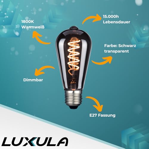 LUXULA 4 Stück LED Filament SPIRAL Smoke, Edison ST64 E27, 4W 40lm – Ansicht 3