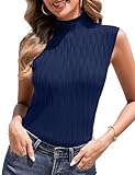 Totatuit Sleeveless Turtleneck Tops for Women Mock Turtle Neck Sweater Vest Casual Knit Pullover Tank Top 2025 Trendy Clothes Navy L