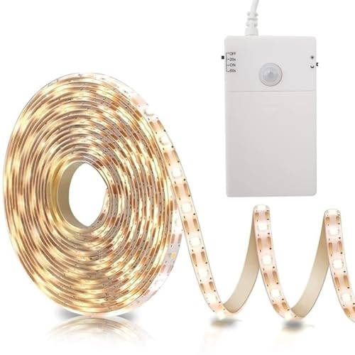 echosari Battery Operated Motion Sensor Cabinet Strip Lights, 9.8Ft 90 LED Under Cabinet Lights, Motion & Night Sensor Safe Tape Light for Stairs Wardrobe Kitchen (Warm White)